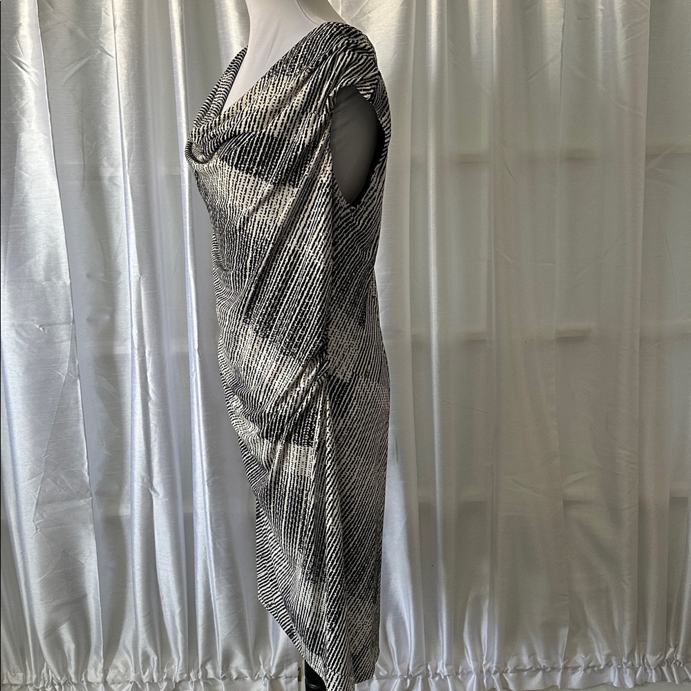 White House Black Market Cowl Neck Midi Dress Sz L/ Black, White - Picture 5 of 8